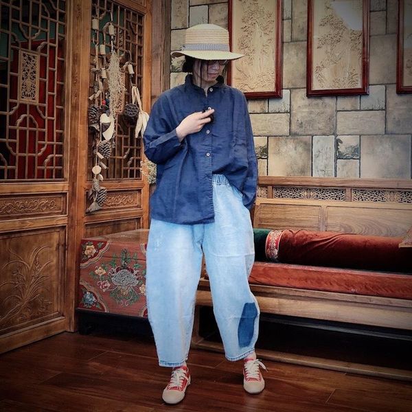 women loose elastic waist simple bleached washed jeans denim pants ladies vintage trousers 2021 female women's, Blue
women loose elastic waist simple bleached washed jeans denim pants ladies vintage trousers 2021 female women's, Blue