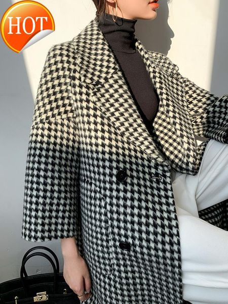 women's two piece pants coat double-sided cashmere mid-length alpaca fleece high-end autumn and winter thickened bird plaid woolen, White
women's two piece pants coat double-sided cashmere mid-length alpaca fleece high-end autumn and winter thickened bird plaid woolen, White