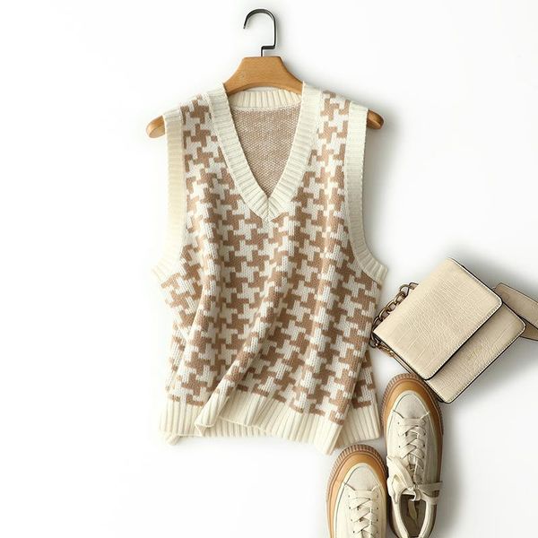 women's sweaters 2022 autumn winter 100% cashmere houndstooth trend vest v neck intarsia fashion knitwear, White;black
women's sweaters 2022 autumn winter 100% cashmere houndstooth trend vest v neck intarsia fashion knitwear, White;black