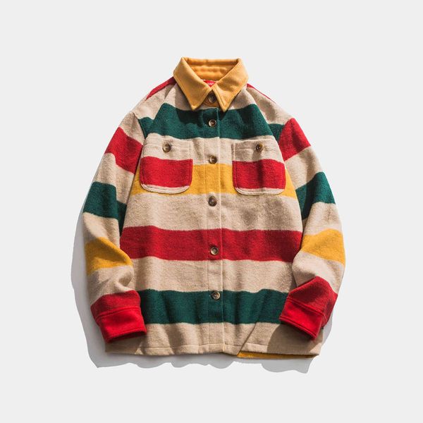 Fashion Jacket Maker Men's Fall 20 Lapel American Street Color Matching Jamaican Stripe Coat, Color panel
Fashion Jacket Maker Men's Fall 20 Lapel American Street Color Matching Jamaican Stripe Coat, Color panel