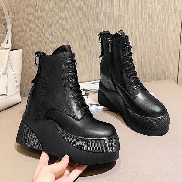 boots european station women's soft leather muffin thick sole with raised slope heel for fall / winter 2021, Black
boots european station women's soft leather muffin thick sole with raised slope heel for fall / winter 2021, Black