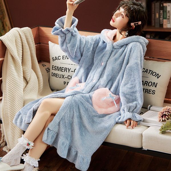 autumn winter women hooded pajama sets ruffled warm coral flannel sleepwear set solid female thick long soft cute nightwear, Black;red
autumn winter women hooded pajama sets ruffled warm coral flannel sleepwear set solid female thick long soft cute nightwear, Black;red