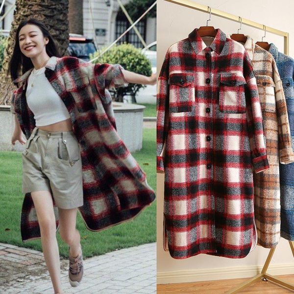 autumn and winter mid long overcoat female ni same red white plaid wool loose women's & blends, Black
autumn and winter mid long overcoat female ni same red white plaid wool loose women's & blends, Black