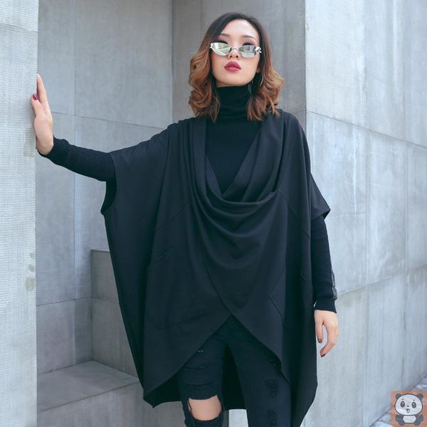 women's t-shirt large size cross front asymmetric spring and autumn outer wear loose cape top, White
women's t-shirt large size cross front asymmetric spring and autumn outer wear loose cape top, White