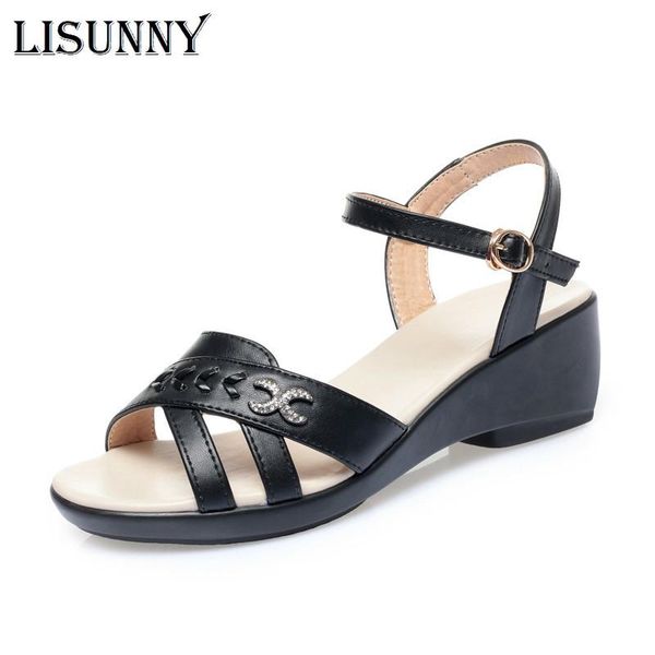 women sandals large size 2021 summer genuine leather women's wedge comfortable mother shoes rhinestones, Black
women sandals large size 2021 summer genuine leather women's wedge comfortable mother shoes rhinestones, Black