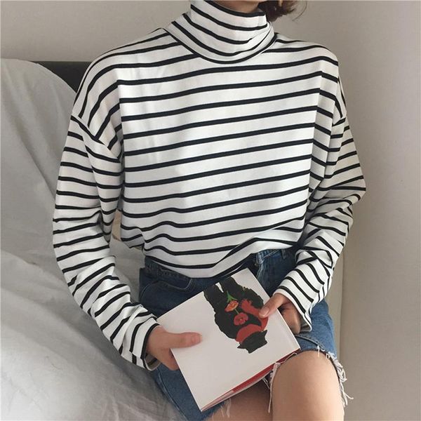 women's t-shirt women korean style turtleneck t shirt female slim fit tee bottoming pullover harajuku long sleeved striped, White
women's t-shirt women korean style turtleneck t shirt female slim fit tee bottoming pullover harajuku long sleeved striped, White