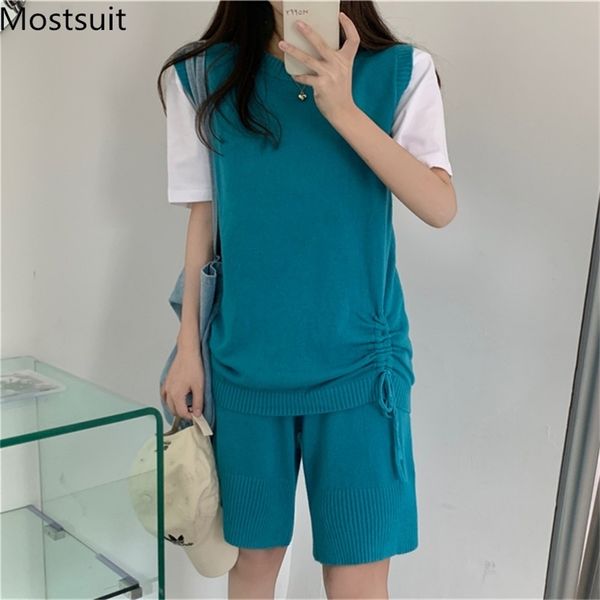 summer knitted two piece shorts set women sleeveless pullover + tracksuits casual korean fashion solid matching 210513, White
summer knitted two piece shorts set women sleeveless pullover + tracksuits casual korean fashion solid matching 210513, White