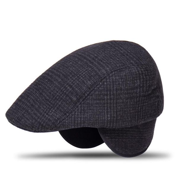 berets men's casual beret cap winter thickened wool warm earmuffs, Blue;gray 
berets men's casual beret cap winter thickened wool warm earmuffs, Blue;gray