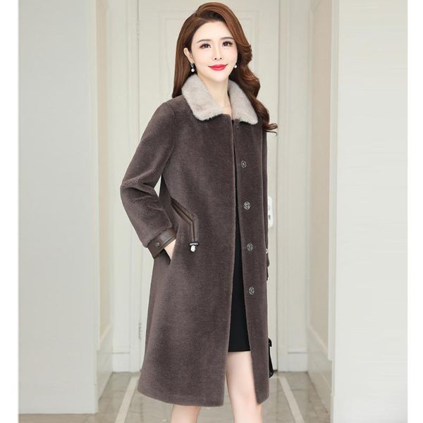 women's wool & blends mink collar sheep sheared cashmere coat mid long 2021 winter grain fur integrated, Black
women's wool & blends mink collar sheep sheared cashmere coat mid long 2021 winter grain fur integrated, Black