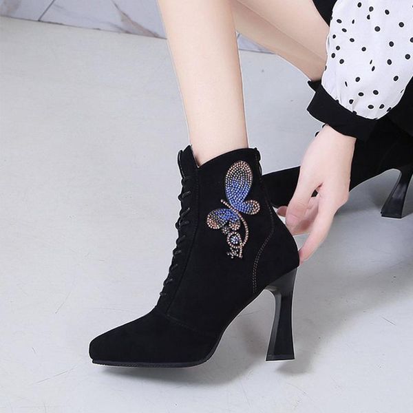 boots women crystal ankle suede pointed toe lace up butterfly elegant ladies high heels fashion pu female shoes, Black
boots women crystal ankle suede pointed toe lace up butterfly elegant ladies high heels fashion pu female shoes, Black