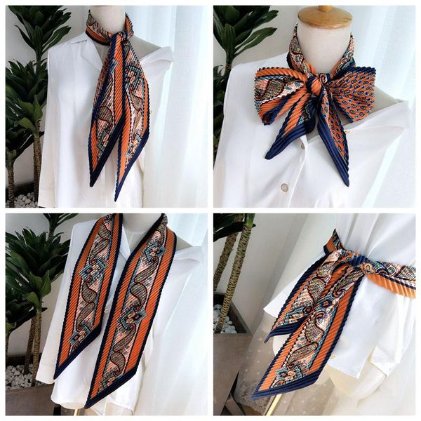 scarves fashion pleated scarf women long skinny thin silk female vintage print folded headband wrinkle handbags decoration, Blue;gray
scarves fashion pleated scarf women long skinny thin silk female vintage print folded headband wrinkle handbags decoration, Blue;gray