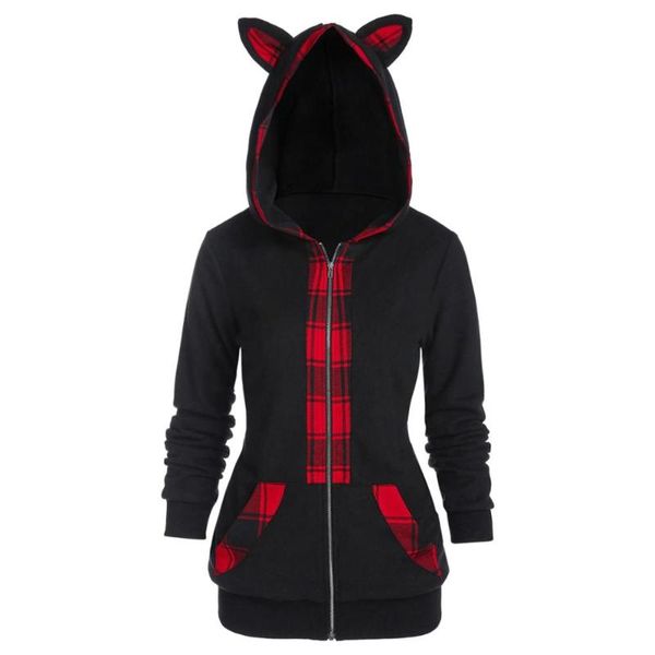 women's hoodies & sweatshirts women plaid patchwork cat ears sweat zipper hooded fashion chic casual medium sweatshirt, Black
women's hoodies & sweatshirts women plaid patchwork cat ears sweat zipper hooded fashion chic casual medium sweatshirt, Black