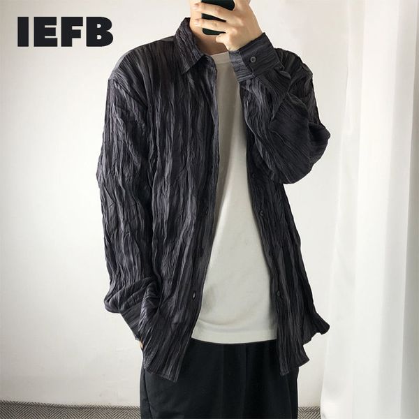 iefb men's pleated long sleeve shirt spring summer lapel korean trend single breasted black streetwear 9y7318 210524, White;black
iefb men's pleated long sleeve shirt spring summer lapel korean trend single breasted black streetwear 9y7318 210524, White;black