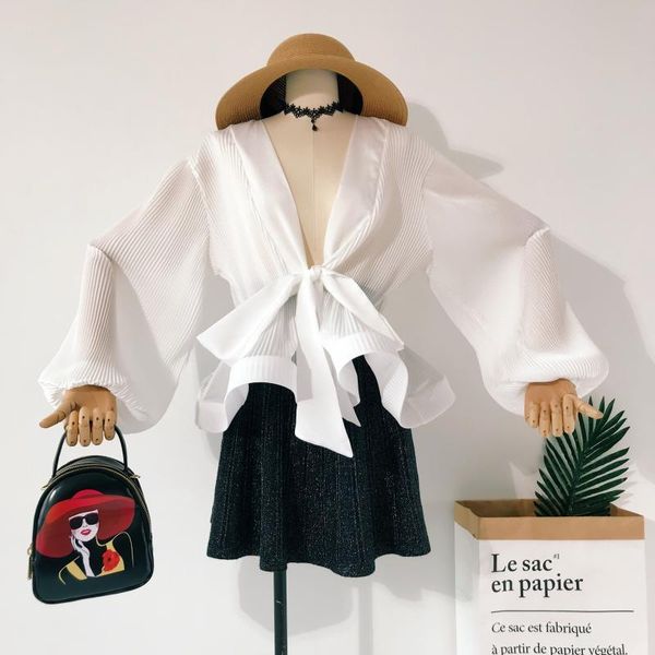 women's blouses & shirts women fashion sashes tied waist no button cardigan chiffon blouse v-neck ruffled top, White
women's blouses & shirts women fashion sashes tied waist no button cardigan chiffon blouse v-neck ruffled top, White