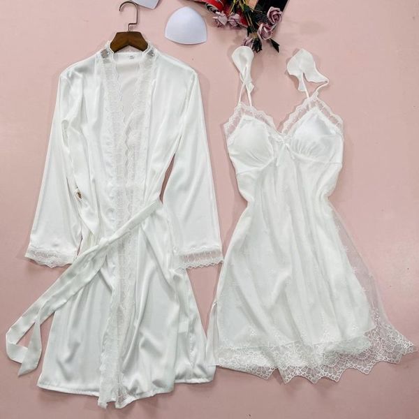 women's sleepwear 2 pieces women pajamas sets faux silk embroidery lace bath gown set wedding night dress robe with belt, Black;red
women's sleepwear 2 pieces women pajamas sets faux silk embroidery lace bath gown set wedding night dress robe with belt, Black;red