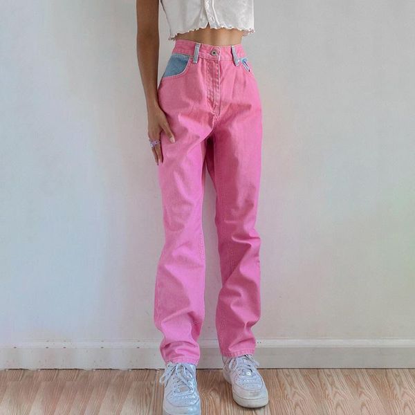 women's jeans pocket patchwork women high waist straight streetwear contrast color denim trousers lady pink casual pants female, Blue
women's jeans pocket patchwork women high waist straight streetwear contrast color denim trousers lady pink casual pants female, Blue