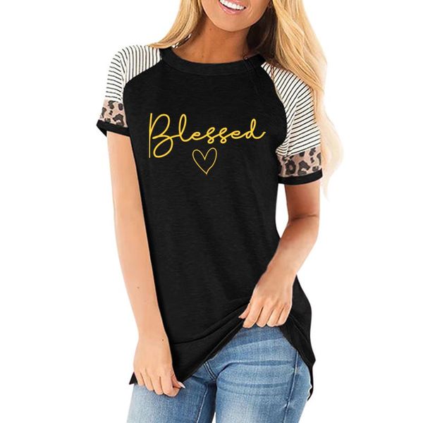 women's t-shirt blessed heart printing t-shirts women summer clothes vogue t shirt casual short sleeve causal striped leopard tee, White
women's t-shirt blessed heart printing t-shirts women summer clothes vogue t shirt casual short sleeve causal striped leopard tee, White