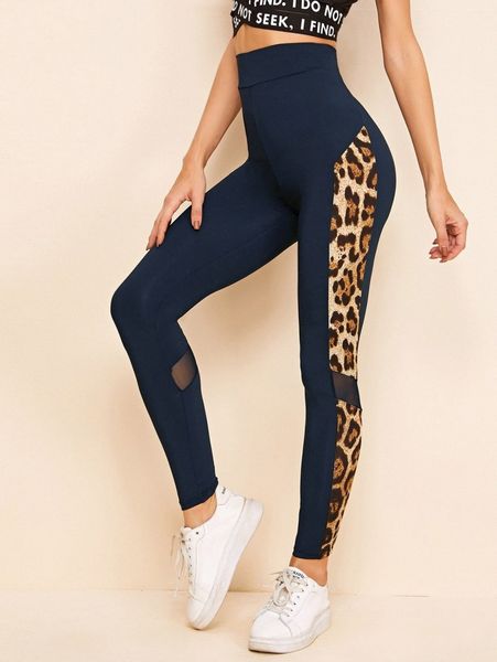 leopard side seam mesh insert leggings r38x#, Black 
leopard side seam mesh insert leggings r38x#, Black