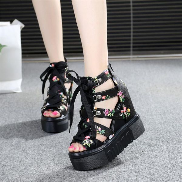 print leisure wedges women's shoes 2021 summer women sandals platform shoelaces high heels casual woman, Black
print leisure wedges women's shoes 2021 summer women sandals platform shoelaces high heels casual woman, Black