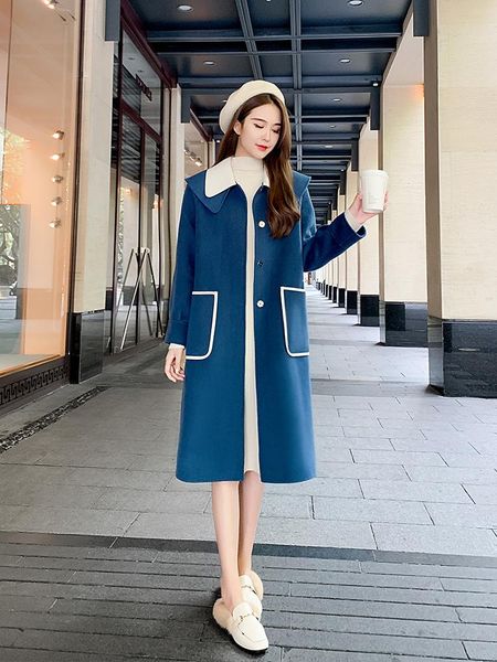 women's wool & blends blue double-sided cashmere coat winter 2021 small woolen over the knee mid-length, Black
women's wool & blends blue double-sided cashmere coat winter 2021 small woolen over the knee mid-length, Black