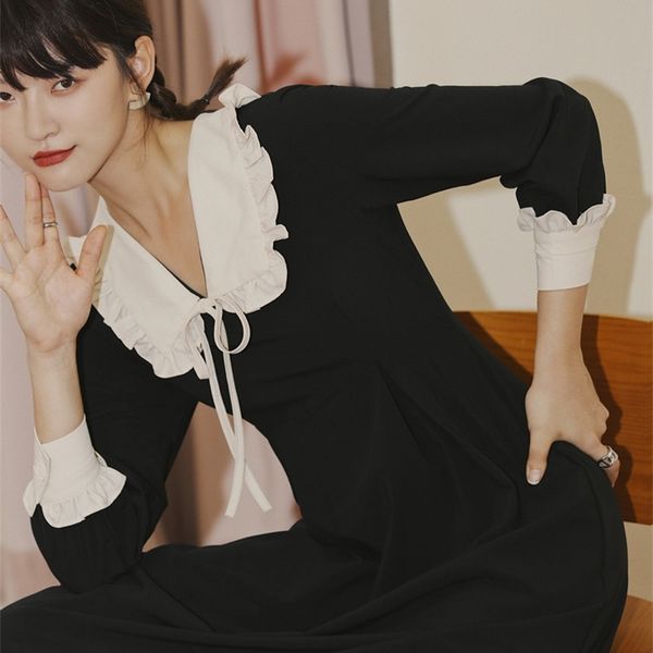 casual dresses peter pan collar black long sleeve autumn women ruffle a line knee length tunic korean fashion clothing d7d5, Black;gray
casual dresses peter pan collar black long sleeve autumn women ruffle a line knee length tunic korean fashion clothing d7d5, Black;gray