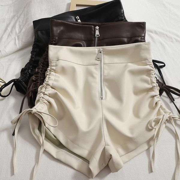 women's shorts high waist zipper women temperament pu leather 2021 autumn side drawstring straight-leg wide-leg womens, White;black
women's shorts high waist zipper women temperament pu leather 2021 autumn side drawstring straight-leg wide-leg womens, White;black