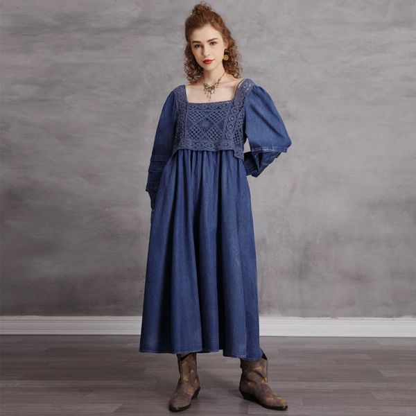 casual dresses johnature women denim square collar long sleeves patchwork hollowed out dress 2021 autumn loose solid color, Black;gray
casual dresses johnature women denim square collar long sleeves patchwork hollowed out dress 2021 autumn loose solid color, Black;gray