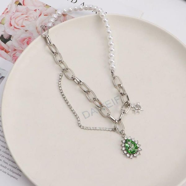 chains baroque green crystal pendant tassel necklace for women korean pearl choker jewelry gifts, Silver
chains baroque green crystal pendant tassel necklace for women korean pearl choker jewelry gifts, Silver
