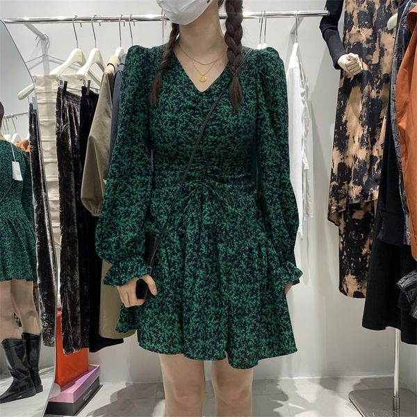 casual dresses autumn women green/brown/black printed draped mini dress korean chic v-neck flare long sleeve high waist vestido, Black;gray
casual dresses autumn women green/brown/black printed draped mini dress korean chic v-neck flare long sleeve high waist vestido, Black;gray