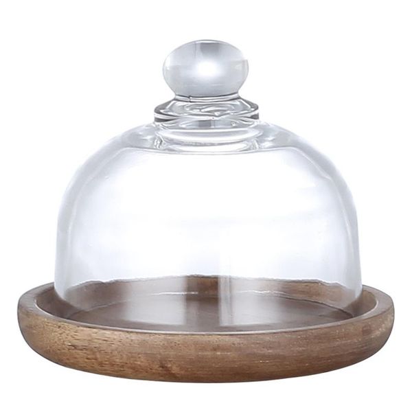 other bakeware wooden cake stand with glass doom cover multi-functional serving platter plate salad bowl kitchen,dining & bar tb sale