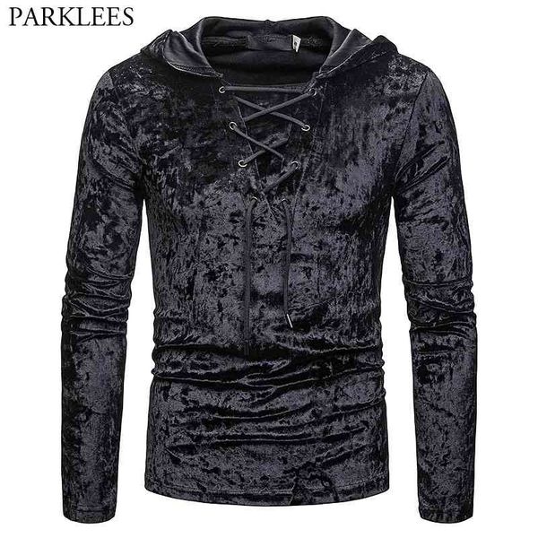 men's scottish jacobite ghillie kilt lace-up hooded t-shirt long sleeve velvet hoodies tshirts male hip hop casual black tee 210522, White;black 
men's scottish jacobite ghillie kilt lace-up hooded t-shirt long sleeve velvet hoodies tshirts male hip hop casual black tee 210522, White;black