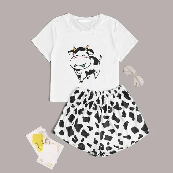 women's sleepwear fashionable young style with cow printed casual solid suit soft loose nightdress cool, Black;red 
women's sleepwear fashionable young style with cow printed casual solid suit soft loose nightdress cool, Black;red