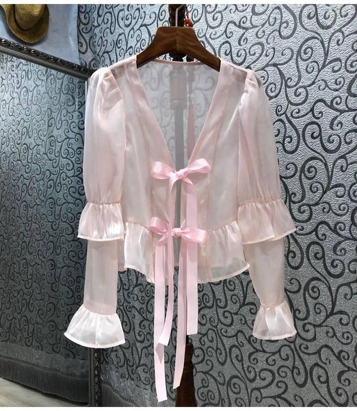 women's blouses & shirts 2021 summer fashion pink party club women v-neck ruffle deco long sleeve bow shirt blouse la, White
women's blouses & shirts 2021 summer fashion pink party club women v-neck ruffle deco long sleeve bow shirt blouse la, White
