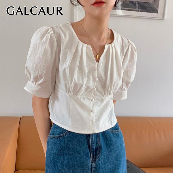 women's blouses & shirts galcaur vintage ruched shirt o neck puff short sleeve oversize casual elegant blouse female 2021 fashion summe, White
women's blouses & shirts galcaur vintage ruched shirt o neck puff short sleeve oversize casual elegant blouse female 2021 fashion summe, White