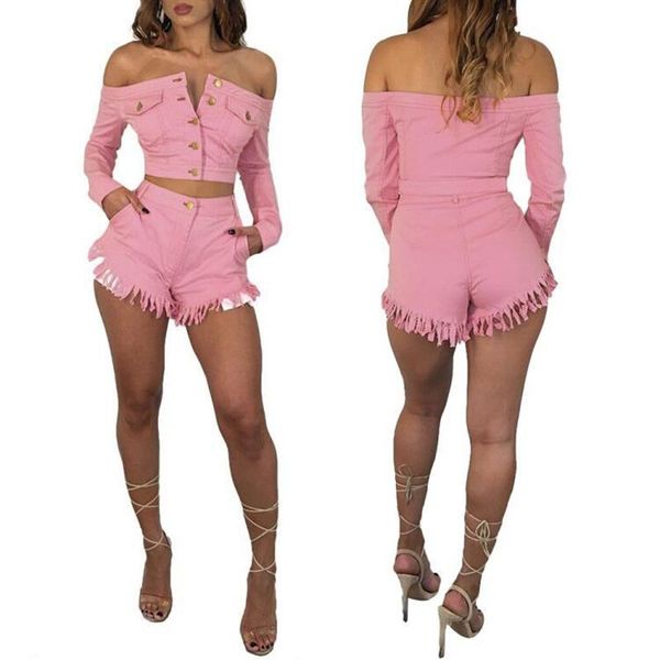 two piece dress spring off shoulder set pink denim bodycon 2pcs women long sleeve and shorts suit party club wear outfits, White
two piece dress spring off shoulder set pink denim bodycon 2pcs women long sleeve and shorts suit party club wear outfits, White