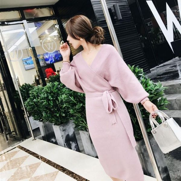 women's sweaters winter long sweater fashion ladies pullovers v neck knitted dress sweet slim fit for women, White;black
women's sweaters winter long sweater fashion ladies pullovers v neck knitted dress sweet slim fit for women, White;black