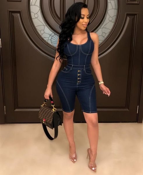 lady spaghetti strap bodycon denim casual playsuit elegant jeans summer romper women's jumpsuits & rompers, Black;white