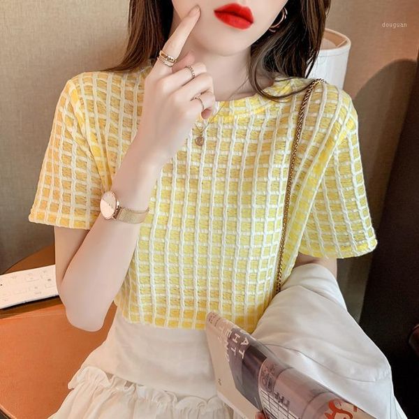 women's t-shirt women t shirts 2021 summer simple plaid short-sleeve basic shirt korean sweet preppy style o neck tees fresh wild, White
women's t-shirt women t shirts 2021 summer simple plaid short-sleeve basic shirt korean sweet preppy style o neck tees fresh wild, White