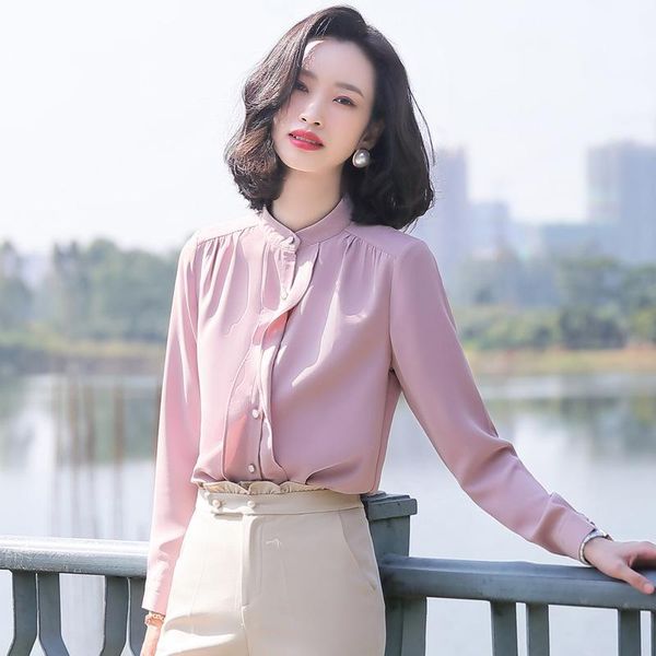 women shirts and blouses 2021 feminine blouse long sleeve profession white pink stand collar ol style slim women's &
women shirts and blouses 2021 feminine blouse long sleeve profession white pink stand collar ol style slim women's &