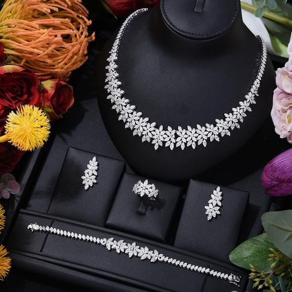 earrings & necklace godki flower charms 4pc african jewelry set for women party gift dubai cubic zircon nigeria wedding sets, Silver
earrings & necklace godki flower charms 4pc african jewelry set for women party gift dubai cubic zircon nigeria wedding sets, Silver