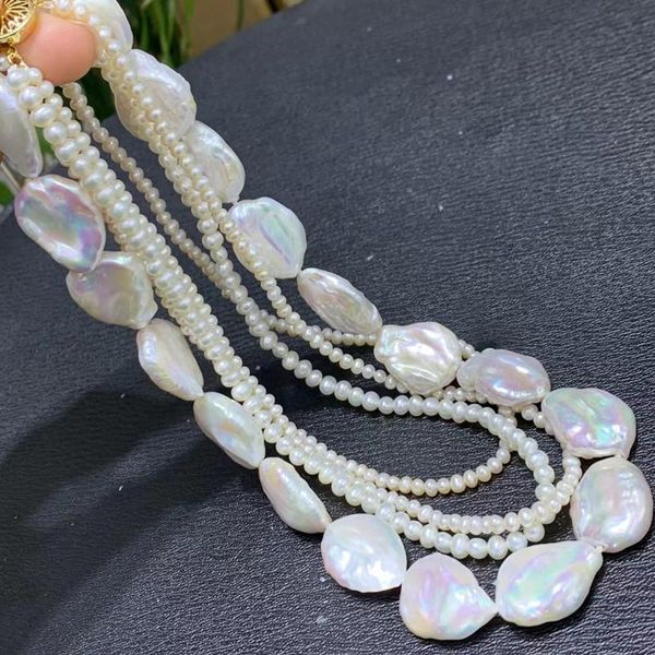expensive gift baroque shape four layers necklace with natural white pearls from freshwater oyster customize length chains, Silver
expensive gift baroque shape four layers necklace with natural white pearls from freshwater oyster customize length chains, Silver