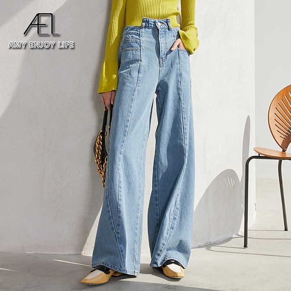 ael wide-leg jeans woman irregular high waist casual denim long pants for women washed cotton light blue fashion streetwear 210927
ael wide-leg jeans woman irregular high waist casual denim long pants for women washed cotton light blue fashion streetwear 210927