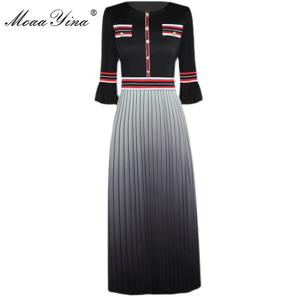 summer fashion designer elegant mid-length dress women knitting splicing pleated vintage 210524, Black;gray
summer fashion designer elegant mid-length dress women knitting splicing pleated vintage 210524, Black;gray