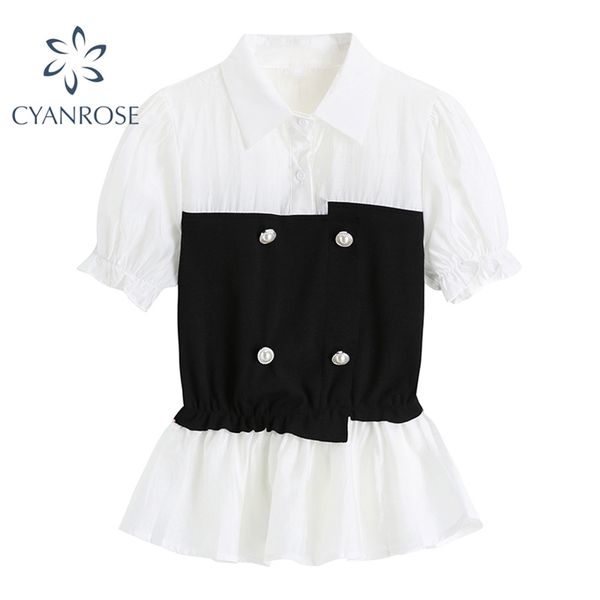 korean style patchwork chiffon blouse fashion office lady puff short sleeve shirt summer casual all-match clothes 210430, White
korean style patchwork chiffon blouse fashion office lady puff short sleeve shirt summer casual all-match clothes 210430, White