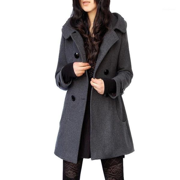 women's wool & blends blended woolen coat women autumn winter basic section trench long hooded double-breasted solid color outerwear, Black
women's wool & blends blended woolen coat women autumn winter basic section trench long hooded double-breasted solid color outerwear, Black