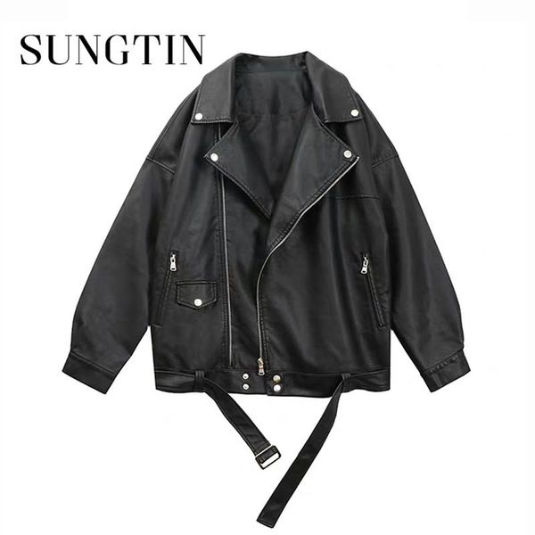 women's leather & faux sungtin women loose pu jacket black soft street moto biker coat lady casual outerwear
women's leather & faux sungtin women loose pu jacket black soft street moto biker coat lady casual outerwear