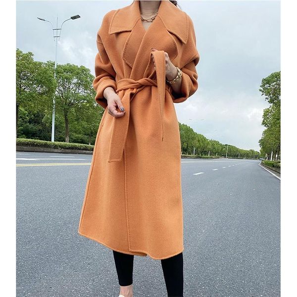women's wool & blends solid long 100%double sided coat women 2021 autumn elegant turn-down collar winter jacket fashion loose casaco fe, Black
women's wool & blends solid long 100%double sided coat women 2021 autumn elegant turn-down collar winter jacket fashion loose casaco fe, Black