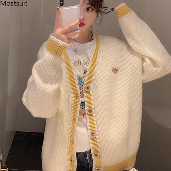 spring autumn elegant sweaters for women yellow loose knitted cardigan korean long sleeve v-neck buttons outwear 210514, White
spring autumn elegant sweaters for women yellow loose knitted cardigan korean long sleeve v-neck buttons outwear 210514, White