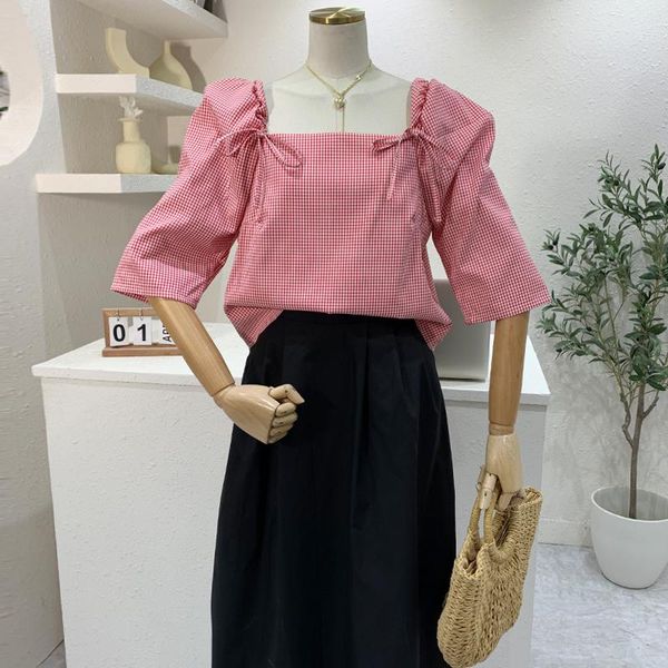 women's t-shirt 2021 summer shirt korean square collar plaid puff short-sleeved casual loose female lh378, White
women's t-shirt 2021 summer shirt korean square collar plaid puff short-sleeved casual loose female lh378, White