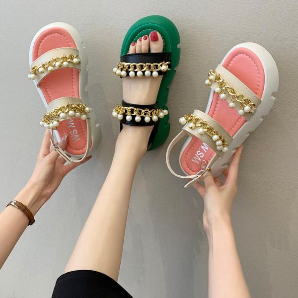 sandals summer women casual shoes fashion pearl chain decoration platform wedges gladiator sandalias, Black
sandals summer women casual shoes fashion pearl chain decoration platform wedges gladiator sandalias, Black